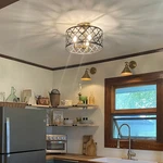 Kira Home Sutton 16" 3-LIGHT Modern Semi-flush Mount Ceiling Light, Metal Drum Open. Price: $48.00.