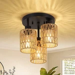 3-LIGHTS Boho Fixtures Ceiling Mount, Farmhouse Rattan Black New. Price: $70.76.